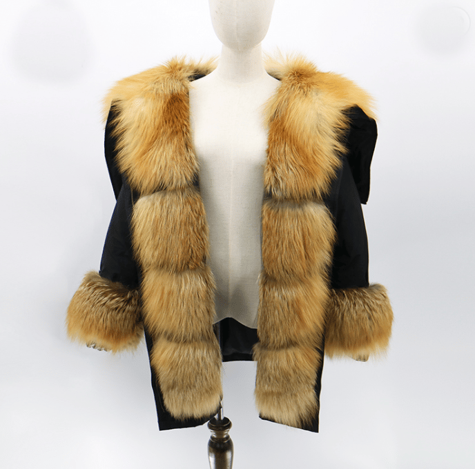 Bridle path down parka with genuine fox fur trim discount